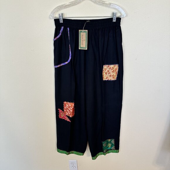 Sacred Threads Black Patchwork Shirt & Pants Set Medium NWT Rayon Art to Wear - Picture 2 of 16